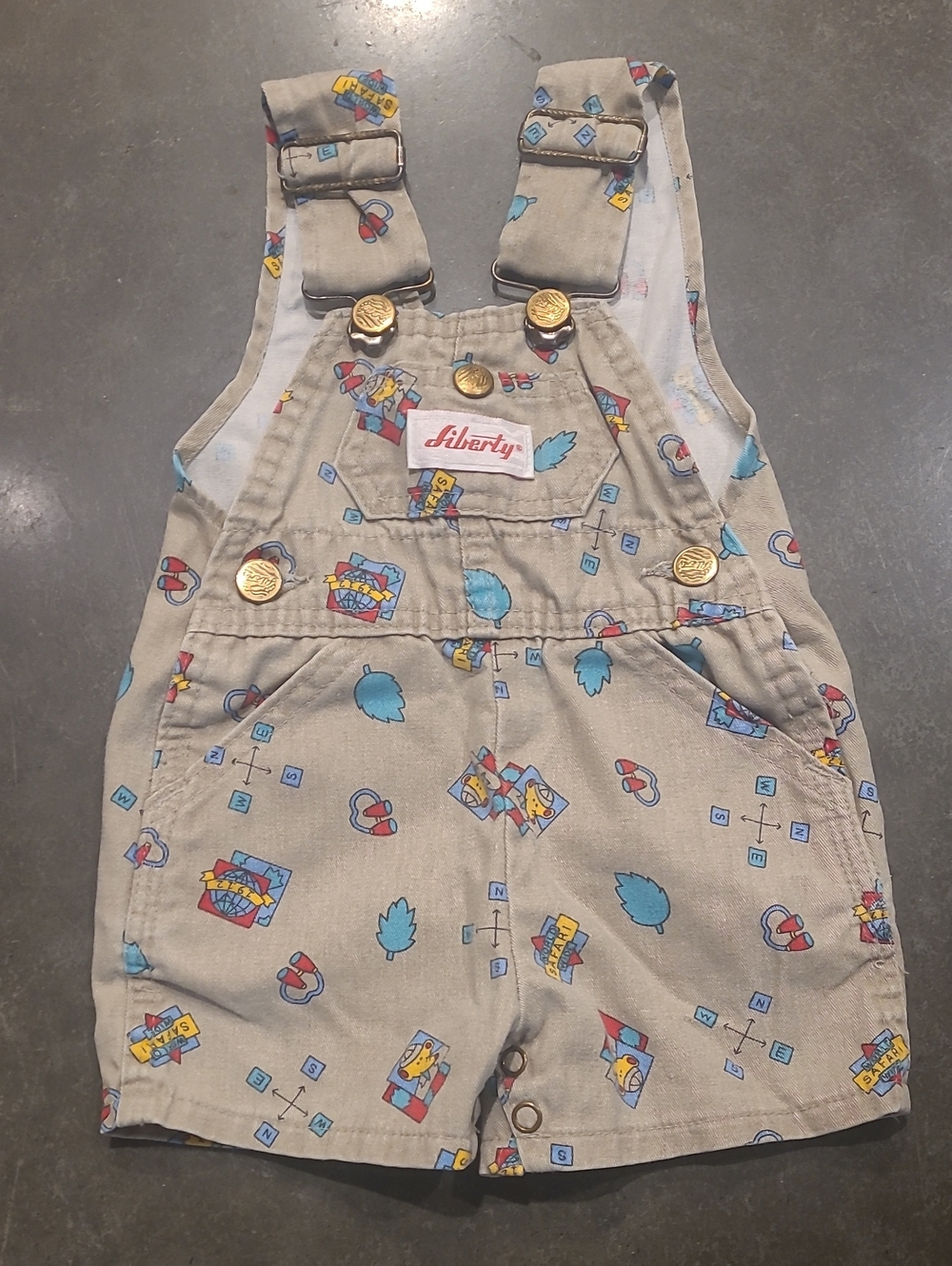 VINTAGE BABY LIBERTY SAFARI THEME OVERALLS 12 MONTHS